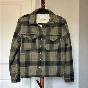 Womens Lucky Brand Green Plaid Button Down Sherpa Lined Jacket Size Medium |D116